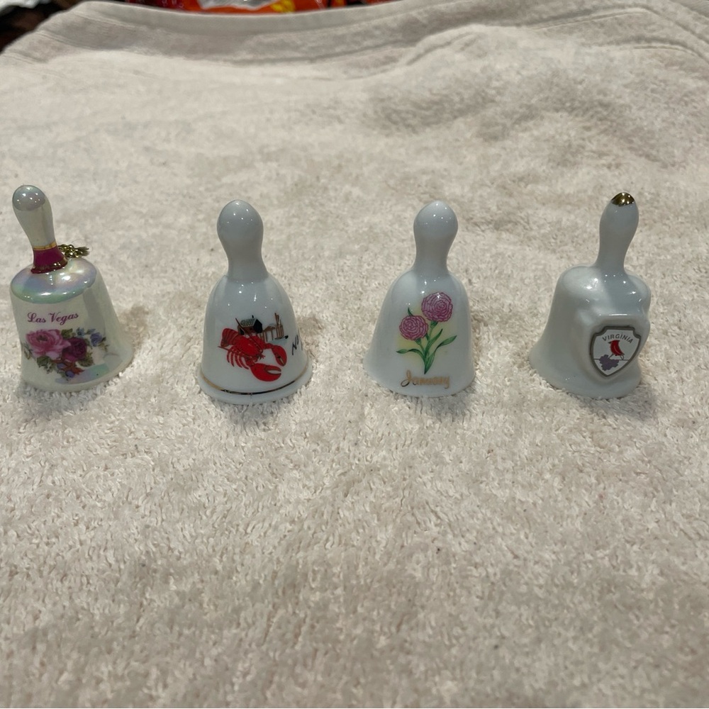 Decorative Ceramic Bell Set - Floral birds and Lobster Design